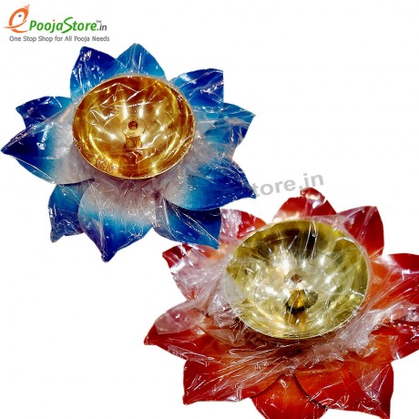 Brass Lotus Diya Set of 4 With Display Box Packing (Mixed Colours Available)